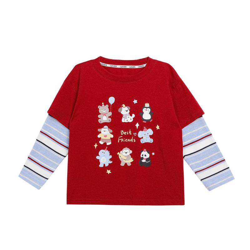 LUSONBABYLUSON Детская футболка с длинным рукавом для мальчиков, мультяшная, имитация двух предметов