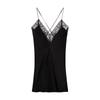 Black Label Sexy Lace Deep V Silk Slip Nightgown Women Nightgown QS7507