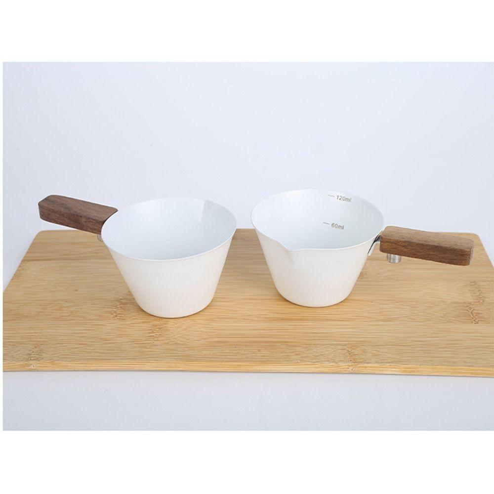 304 Stainless Steel Espresso Measuring Cup Thicken with Scale Coffee Extraction Mug Wood Handle Comfortable Grip