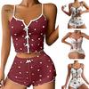 2 Pcs/Set Women Summer Pajamas Suit Butterfly Heart Printing Sleeveless Backless Cop Top High Waist Mini Shorts Daily Nightie Slim Fit Sleepwear