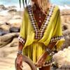 Dresses for Women 2023 Summer Vintage Clothes Deep V Neck Boho Chic Robe Femme Tunic Loose Beach Streetwear