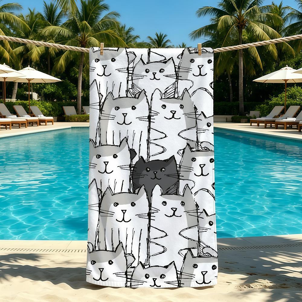 Towel For Outdoor Camping Beach Towel Cat Super Absorbent Quick-Drying Summer Cartoon Cute Towel