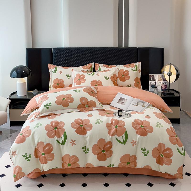 Утолщенный хлопок с начесом, четырехсекционный пододеяльник с цветочным принтом, хлопковое постельное белье с пасторальным принтом, пододеяльник