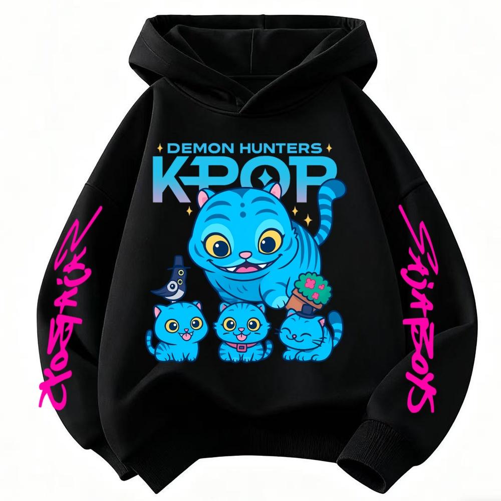 Милая детская одежда K-Pop Охотник на демонов Модный принт Повседневный фильм Для девочек и мальчиков Зимние повседневные шерстяные толстовки с капюшоном