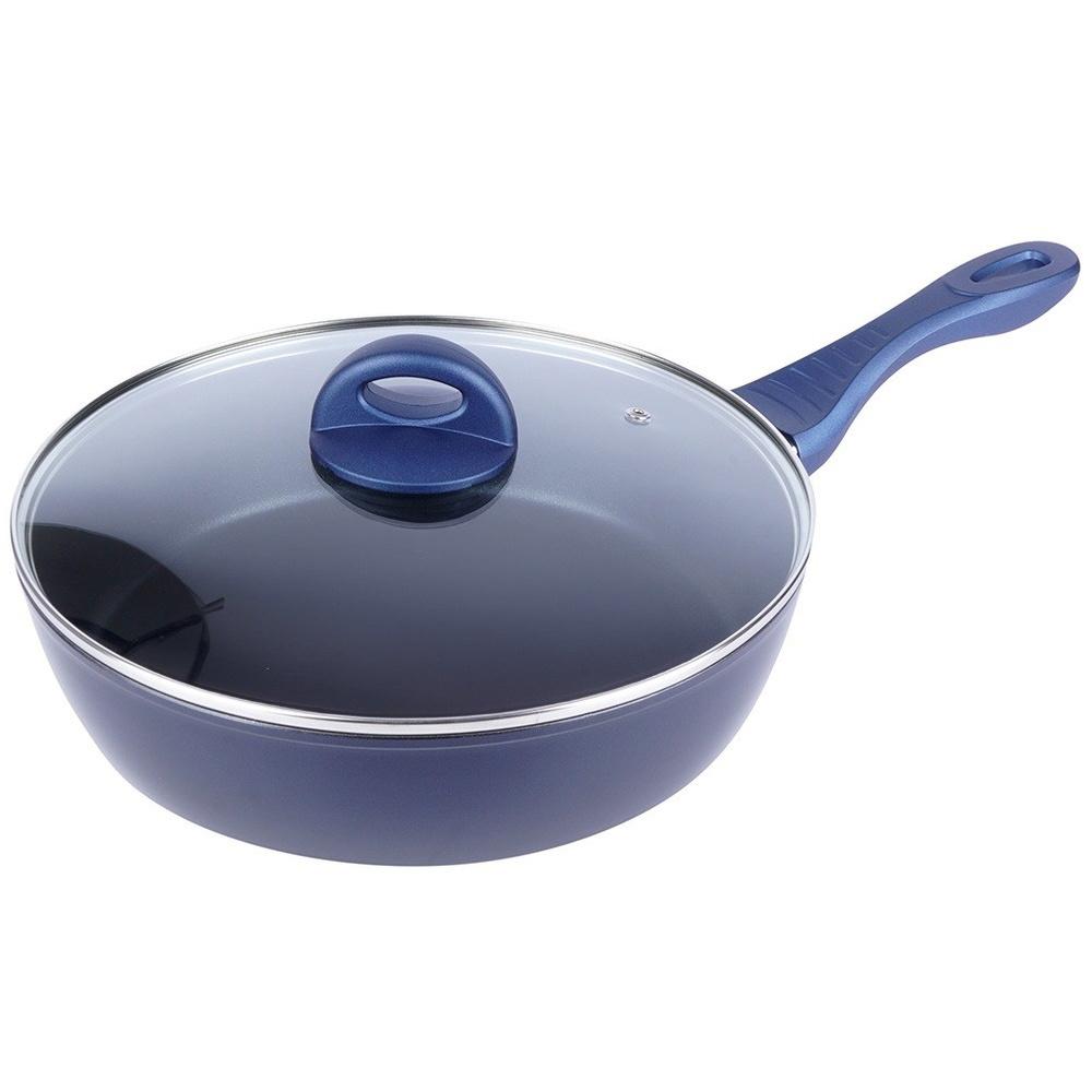 Orion 28 cm Tall Navy Blue Cast Aluminum Frying Pan with Lid and Diamond Non-Stick Coating