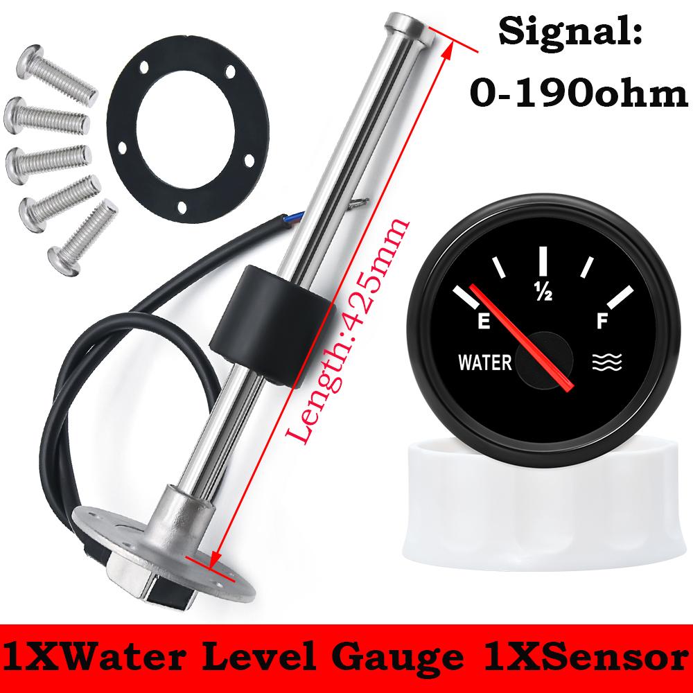 52mm Water Level Gauge With Red Backlight 0-190ohm Water Level Meter Indicator 100-500mm Sensor For Marine Boat Car 9-32V