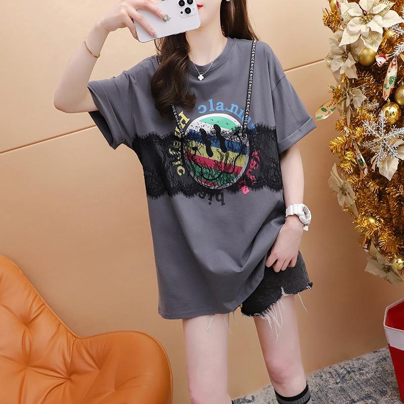 Женская футболка с короткими рукавами и ленивой кружевной строчкой, круглый вырез, женский летний свободный утягивающий топ