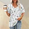 Women's Fashion Pocket V-neck Short Sleeve Plant Floral Print T-shirt Top