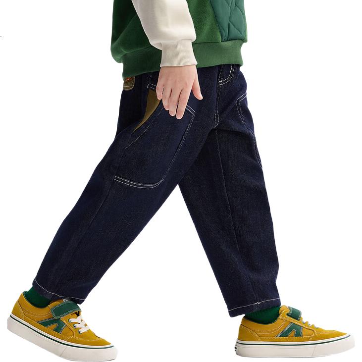 MQD [Color-Fast] Boys' Jeans Spring And Autumn Style Children's Dad Pants Dark Denim Blue 160