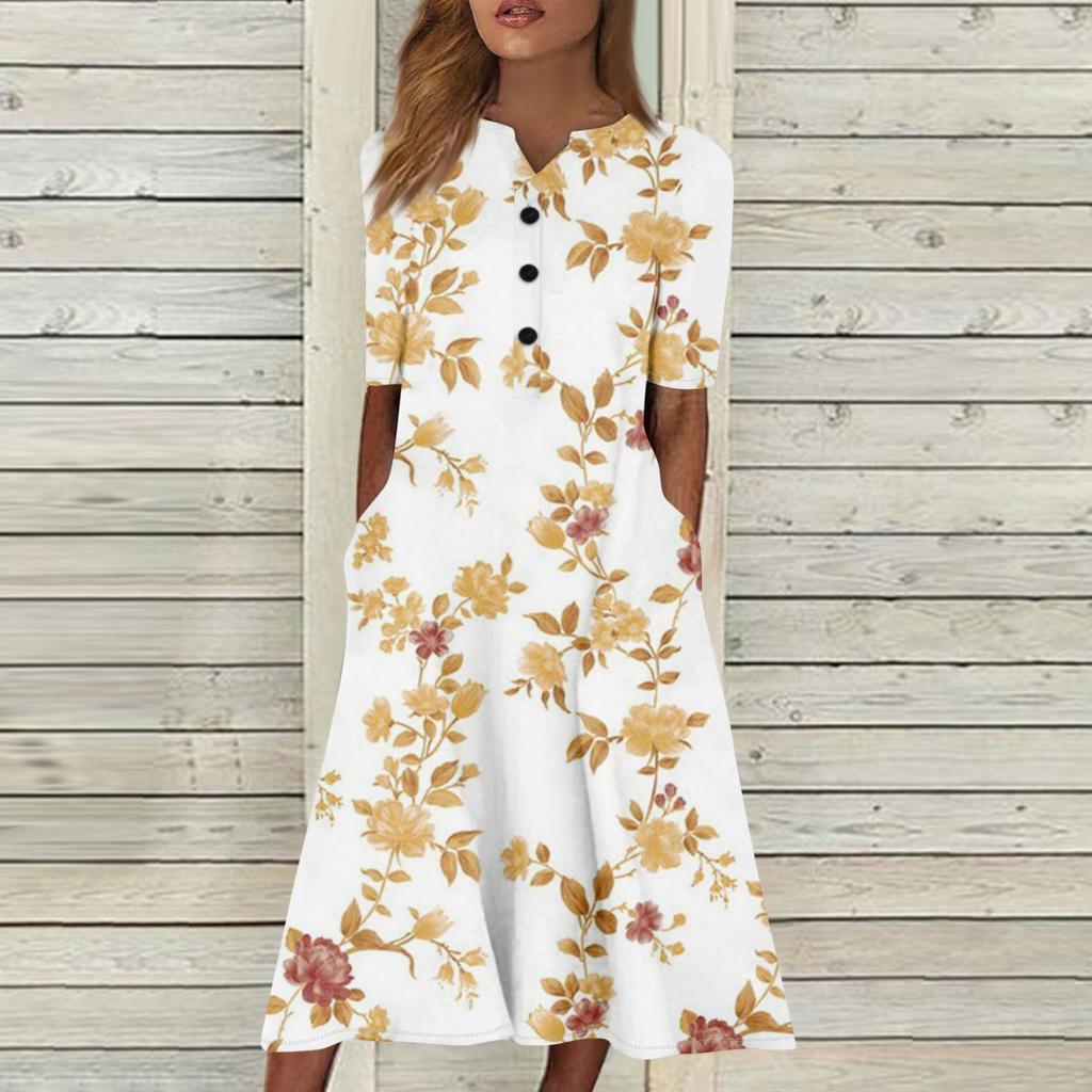 Женское летнее повседневное свободное платье с v-образным вырезом и короткими рукавами с принтом