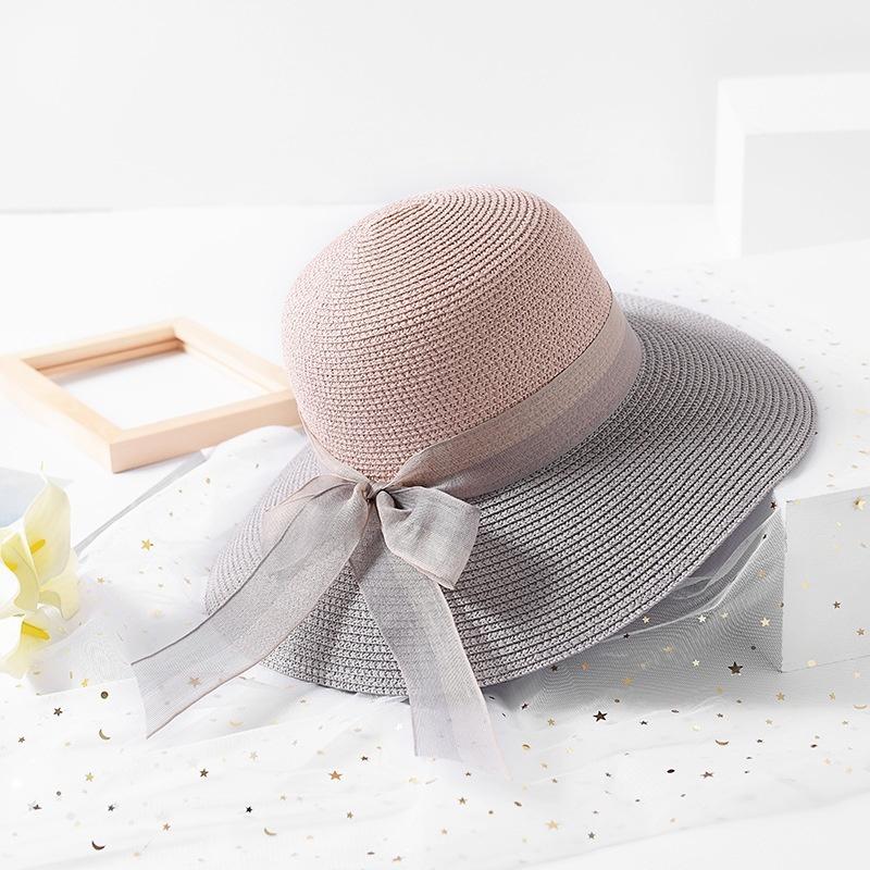 Fashion-двухцветная лоскутная полосатая летняя шляпа от солнца с бантом, женская соломенная пляжная шляпа, большая шляпа с полями