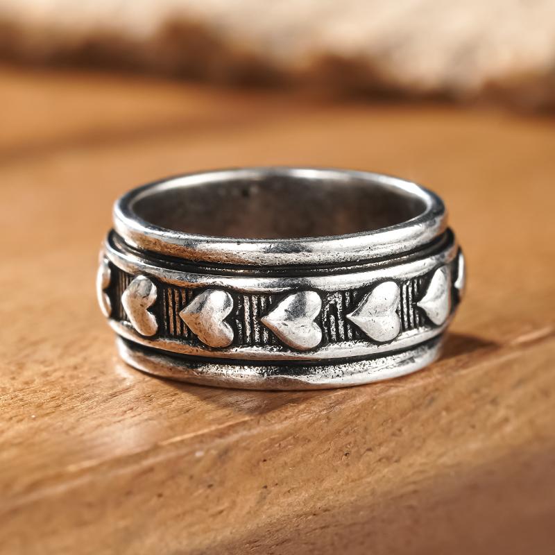 Huitan Women Ring Heart Shaped Versatile Accessories for Party Wedding Low-key Silver Color Trendy Simple Style Metal JewelryGood product