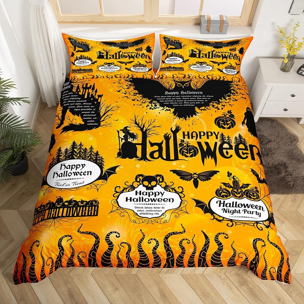 Черный Хэллоуин Летучая мышь Луна Король Королева Пододеяльник Страшный Ночной Комплект Постельных Принадлежностей Готический Ужас Покрывало Мягкий Полиэстеровый Одеяло Покрывало