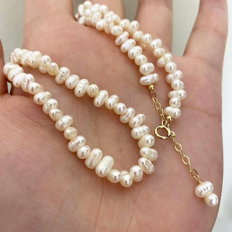 Freshwater Baroque Pearl Necklace Female Alien Growth Pattern Thread Small Granules Irregular Oval Pearl Clavicle Chain