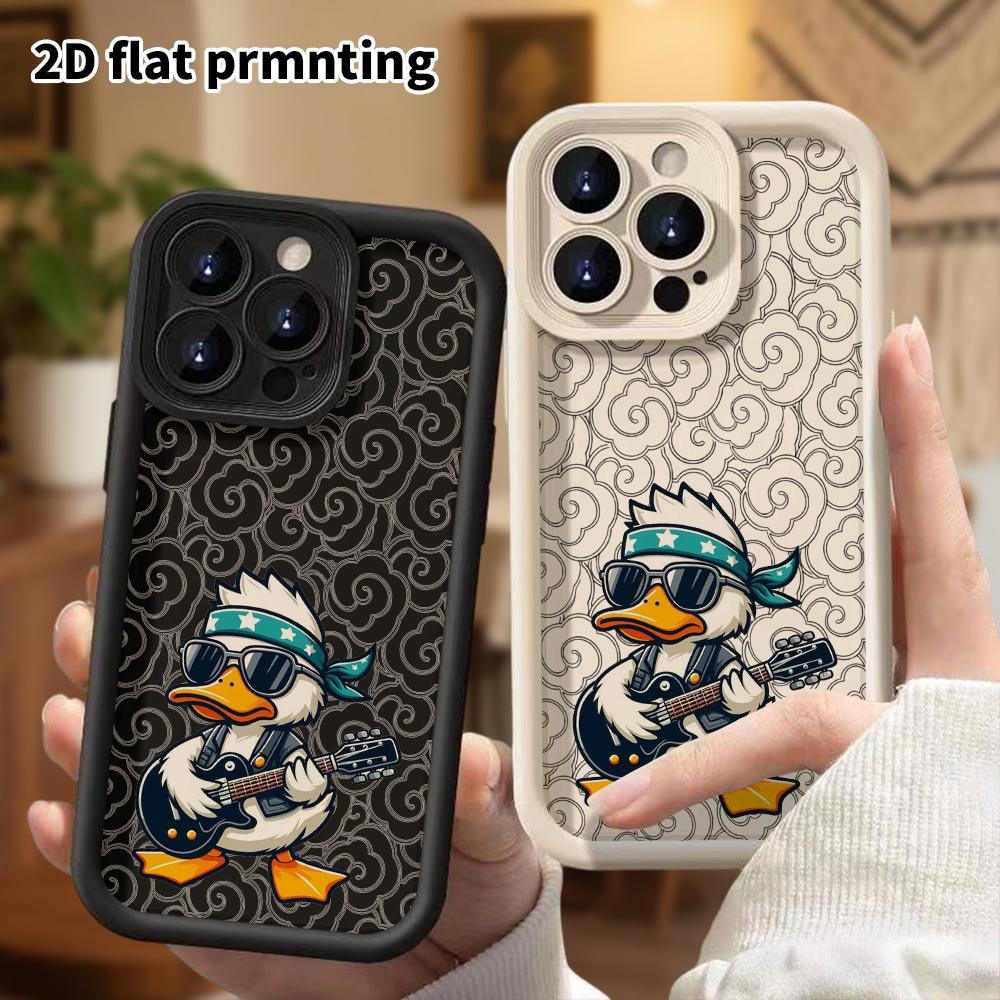Чехол для телефона: 2D плоский дизайн, подходящий для защитного чехла iPhone 18 17 16 15 14 13 Pro, унисекс, белый утенок в стиле рок, подарок на Рождество и Хэллоуин