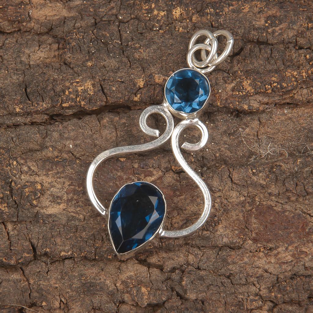 Кулон из лондонского голубого топаза из стерлингового серебра 925 пробы, Ювелирное изделие с кулоном из драгоценного камня ручной работы, Серебряная цепочка, Изящный кулон, Подарок для бабушки