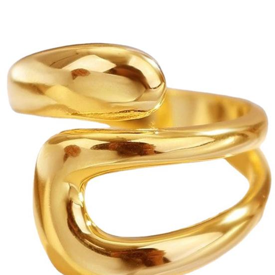 Women Ring Open Adjustable Irregular Hollow Out Electroplated Stainless Solid Color Polished Metal Birthday Gift Commute Knuckle Ring Finger Jewelry