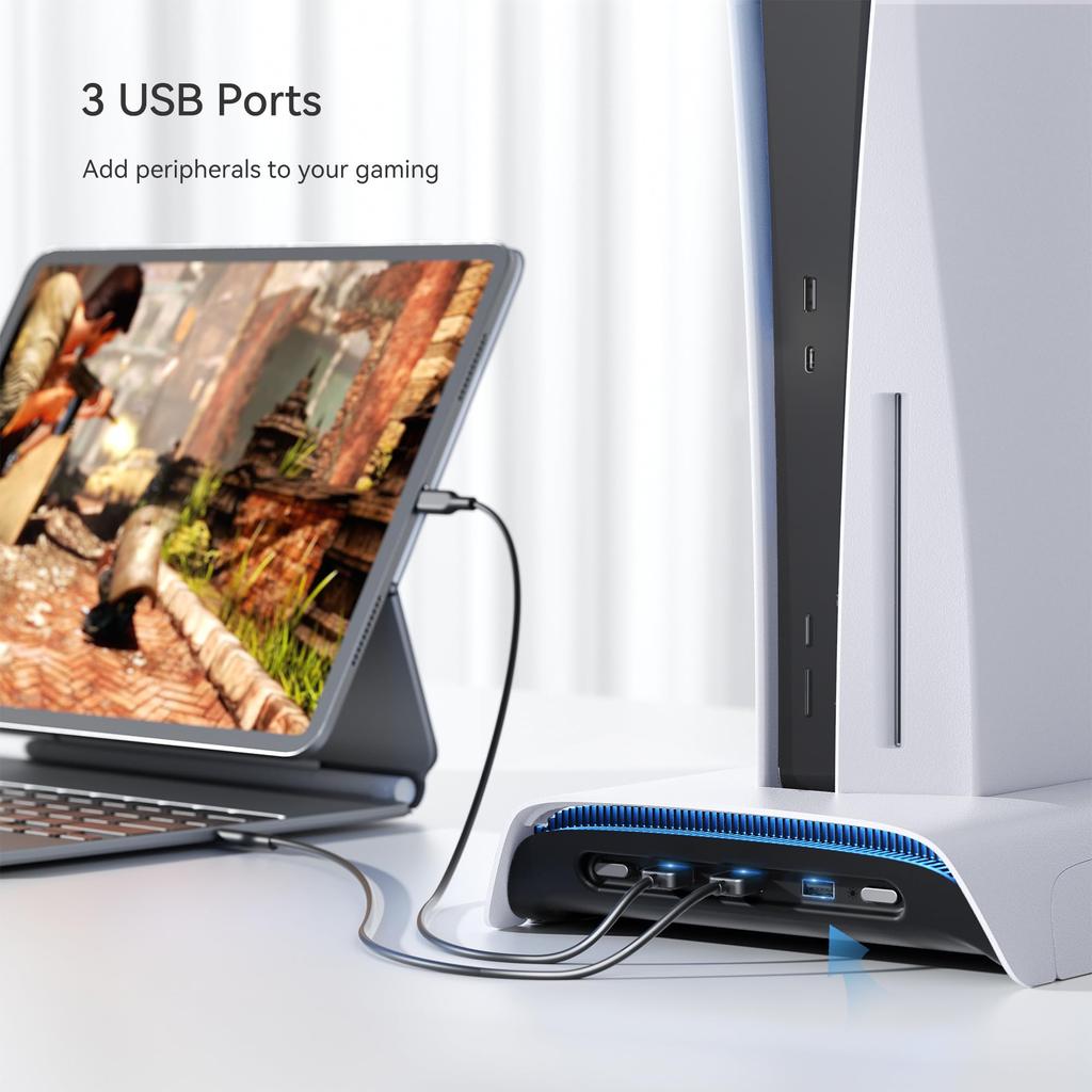 Stand for PS5 KIWIHOME Vertical Stand for PS5 Charging PS5 Peripherals RGB Effect 2 Controllers Charging Stand 3 USB Ports Cooling for PS5 Cooling Fan