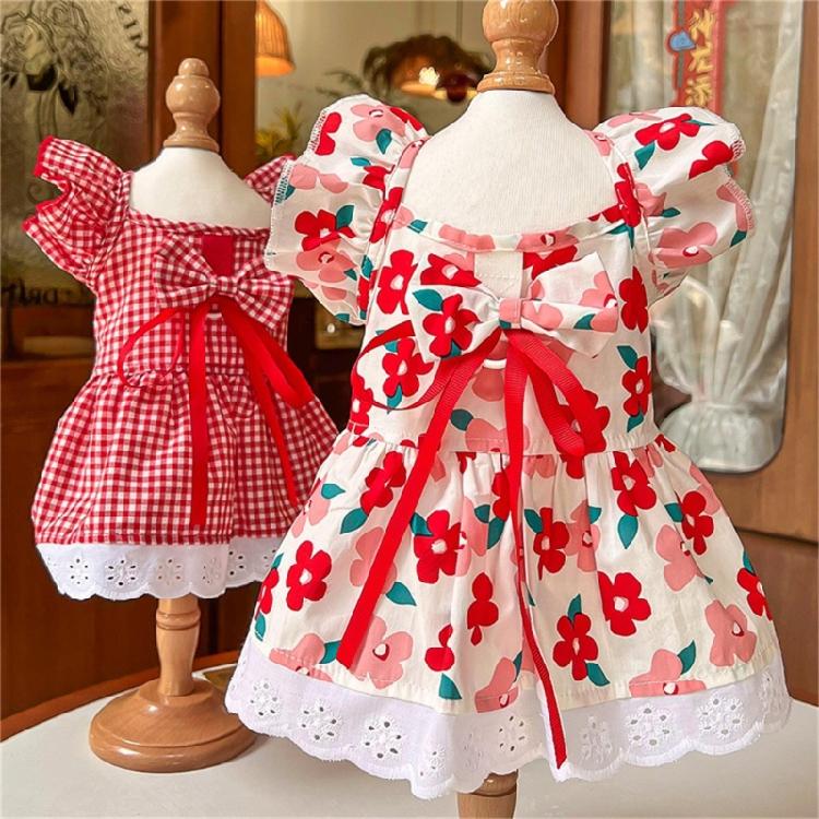 Dress for Dog Lovely Lattice/Flower Print Skirt Pet Birthday Wedding Dress