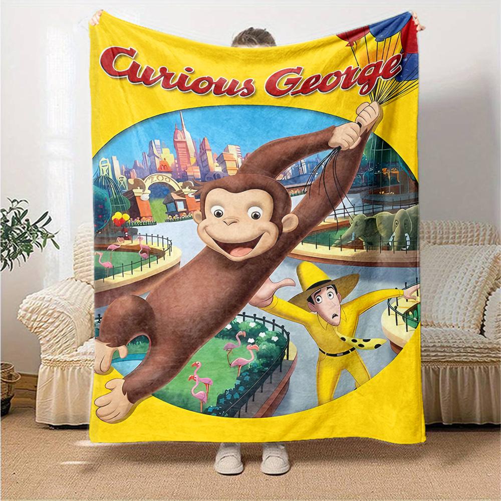 1pc Curious George (3) Blanket, Gift, for Men and Women, Soft Blanket, Good for Sofa Bed Couch Travel, Lightweight Flannel Blanket