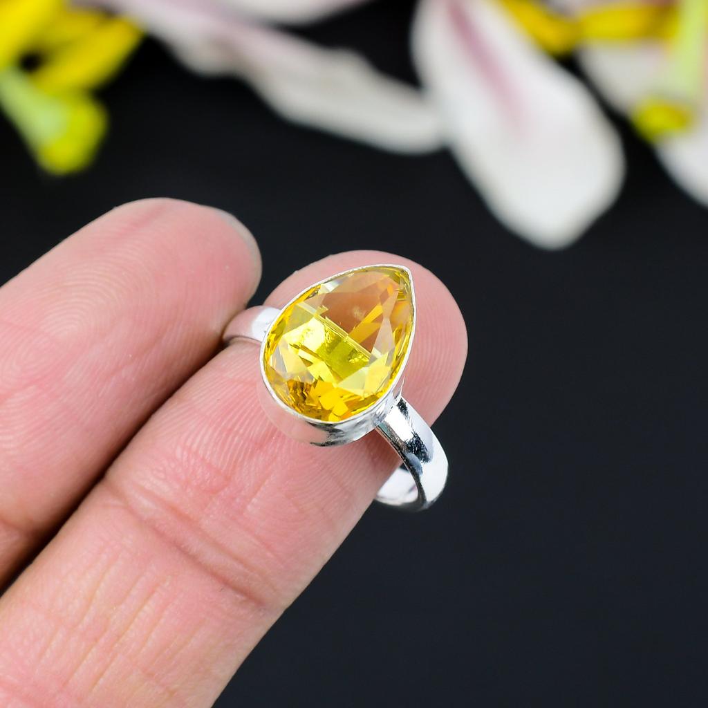 Citrine Gemstone Handmade 925 Sterling Silver Jewelry Ring Size 8 KG-356