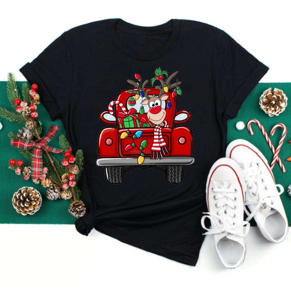Happy Christmas Tshirt Women Tshirt Cartoon Christmas Theme Tshirt Plussize Women Tops Daily Christmas Celebration Wear