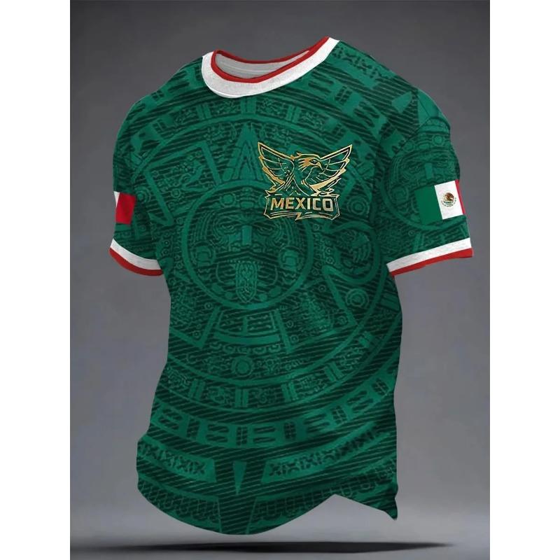 New Men Mexico National Soccer Jersey 3D  Print Quick Dry Football T Shirt  Sports Training Tee for Fan Match Daily Wear
