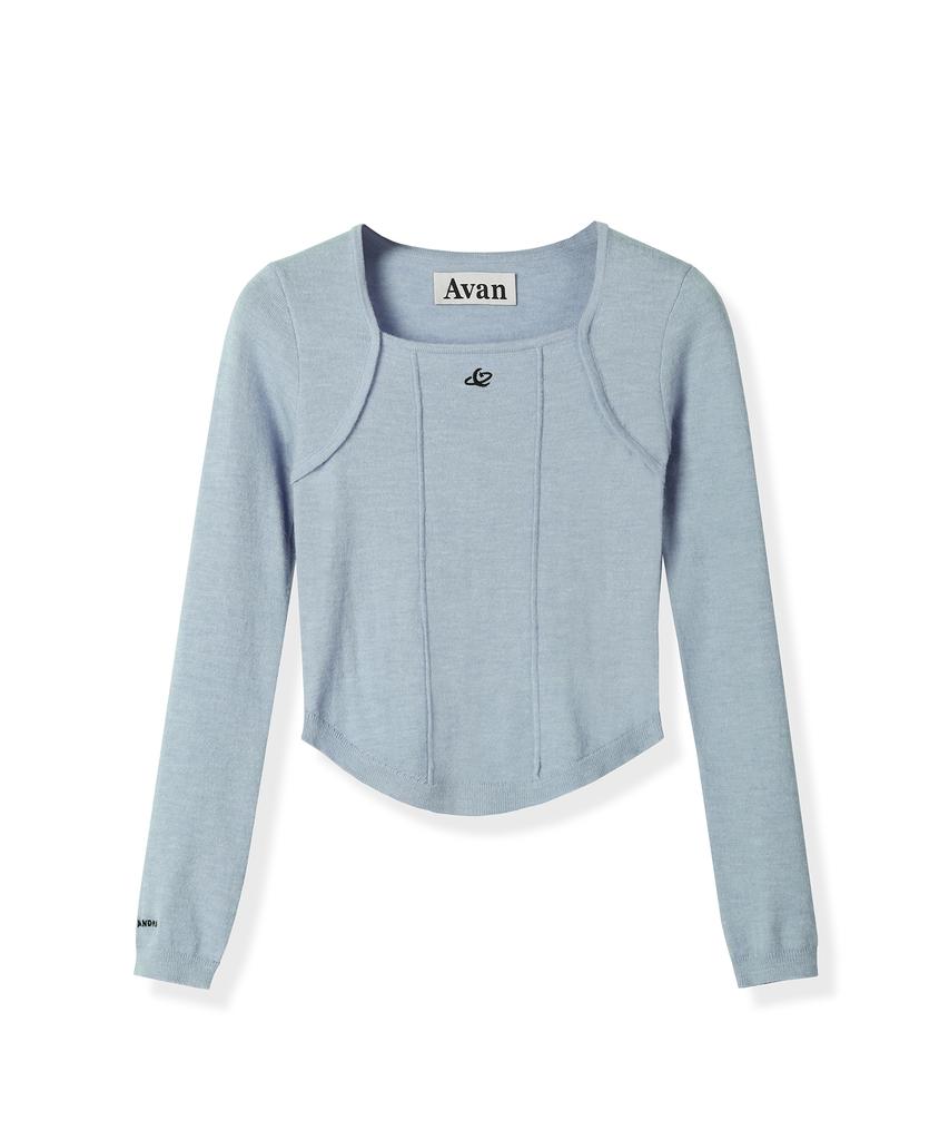 AVANDRESS Square Neck Line Crop Long Sleeve Knit Sora
