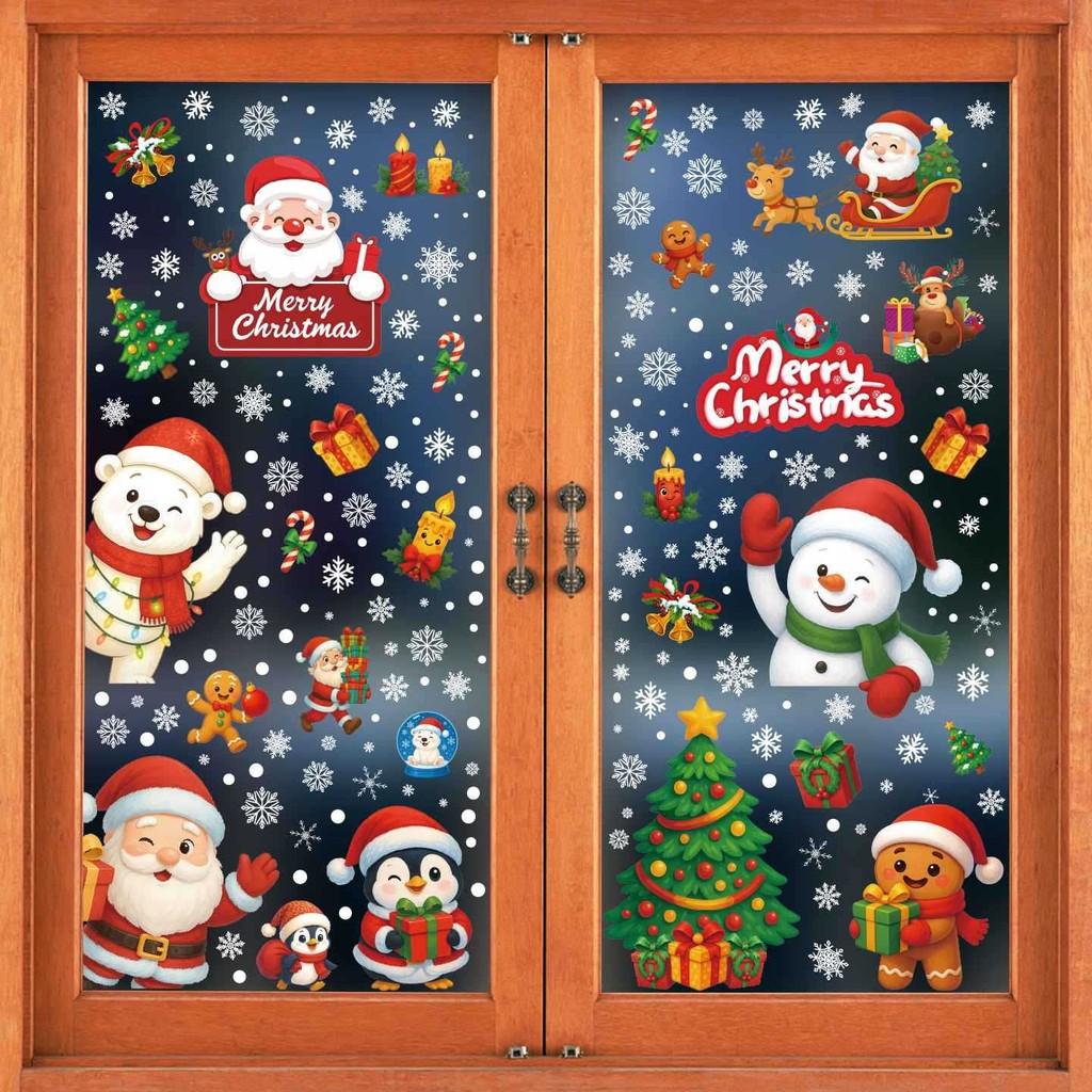 Christmas Festive Pvc Decals Decoration With Santa Reindeer Snowflake Snowman