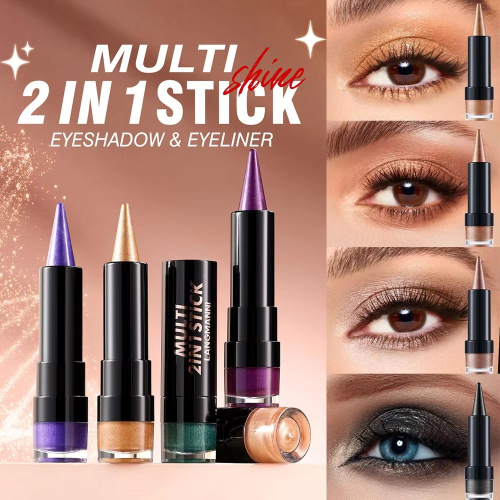 2 в 1 Пуля Перламутровые Тени для век Карандаш-заостренная подводка для глаз Карамельно-коричневый Черный Тени для век Макияж Шелковистые Гладкие Водостойкие Стойкие Тени для век
