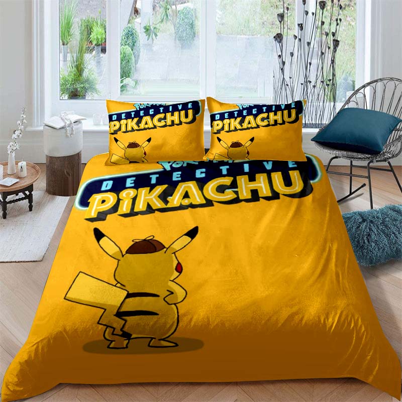 2026New Pikachu Cartoon Three-piece Bedding Set, Suitable for Bedroom Decor, Available in Large and Extra-large Sizes.
