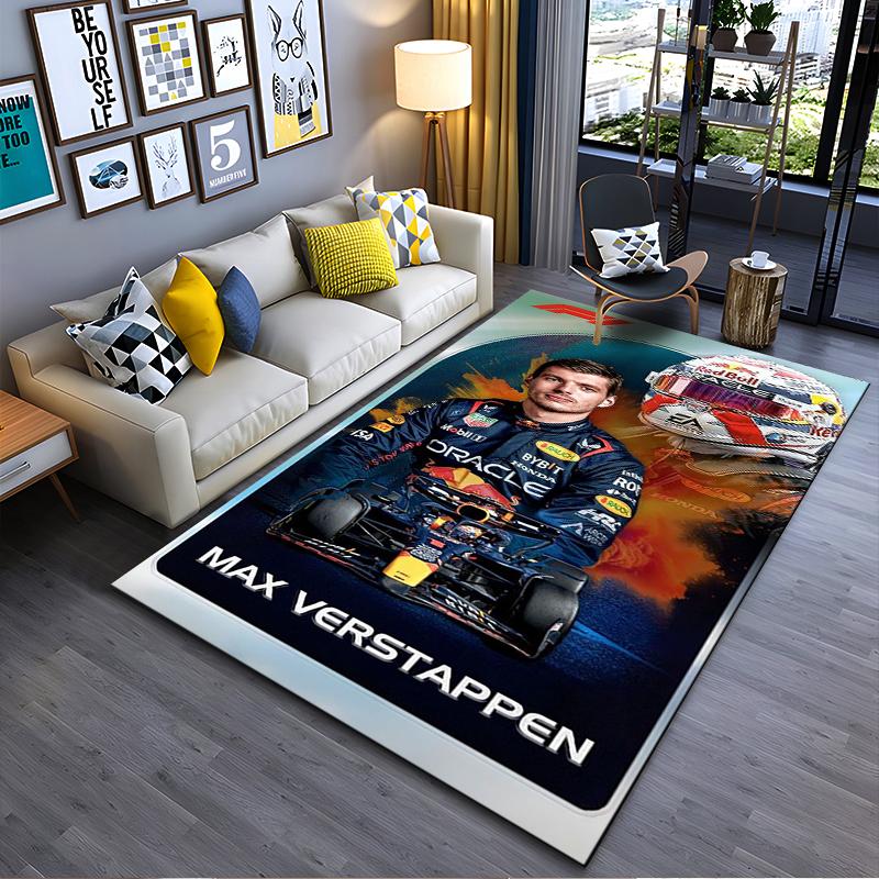 Спортивный ковер, Постер с изображением шлема Max Verstappen Red Bull F1 и автомобиля, Декор для фанатской комнаты, Нескользящий коврик