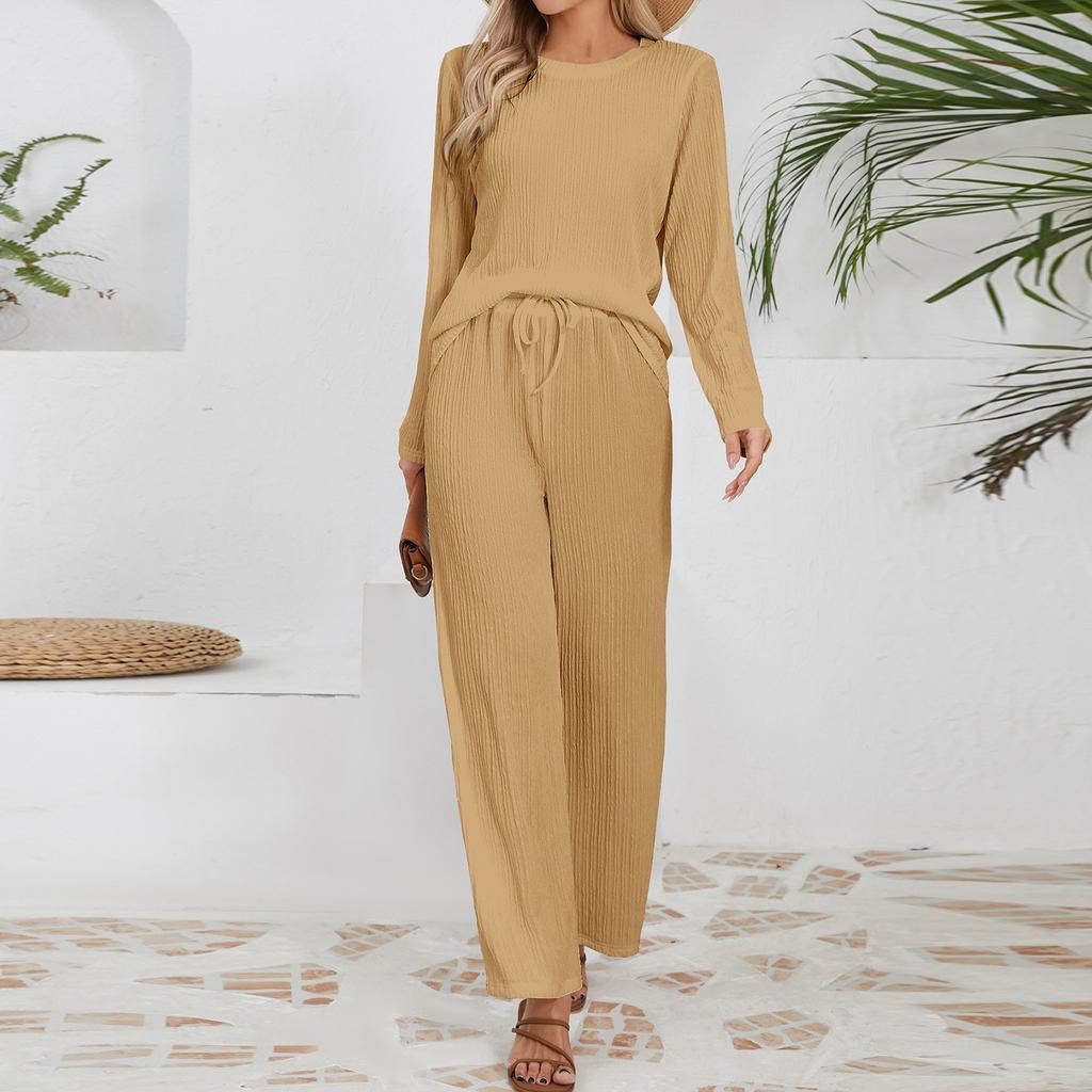 Женские осенние комплекты из двух частей, топы с длинным рукавом, футболки, длинный удобный повседневный свободный костюм