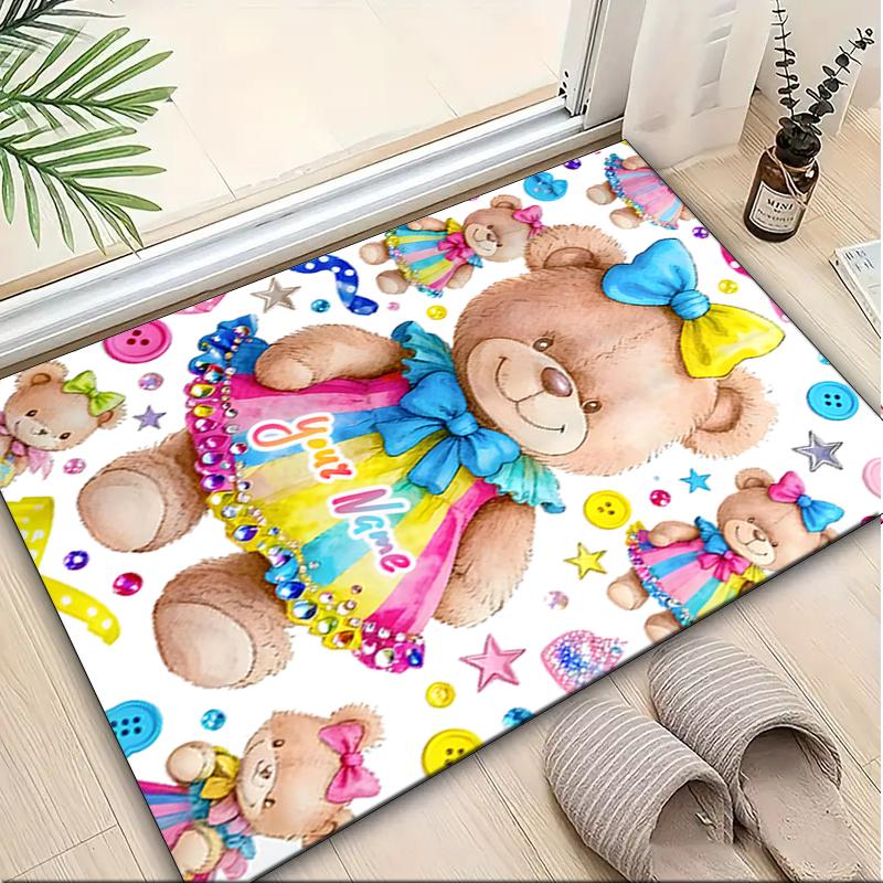 1PC Custom Name Colorful Teddy Bears Party Theme Floor Mat Ideal for Living Room, Game Rooms, Office, Bedroom,Floor Mat Playful Design