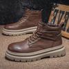2024 Men's Black Leather High-Top Martin Boots: Retro, Thick-Sole Casual for Autumn/Winter