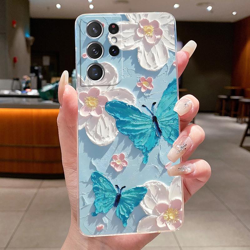 Чехол для телефона Samsung Galaxy S21 Ultra S21+ S 21 FE Цветочная задняя крышка Capa для Samsung S21 Plus Мягкий силикон Прозрачные ТПУ корпуса