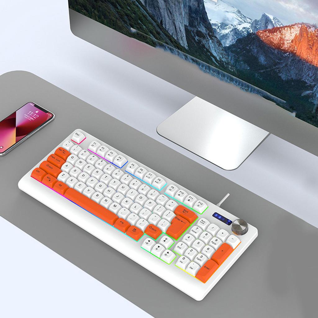 Игровая клавиатура 93 клавиши, динамическая RGB-подсветка, эргономичный дизайн, проводная, с регулятором громкости, для ноутбука