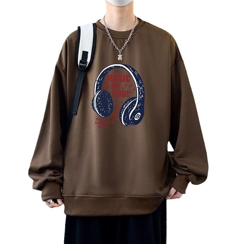 Весенний свитер больших размеров мужской свободный с круглым вырезом в гонконгском стиле для полных мужчин, универсальная повседневная одежда