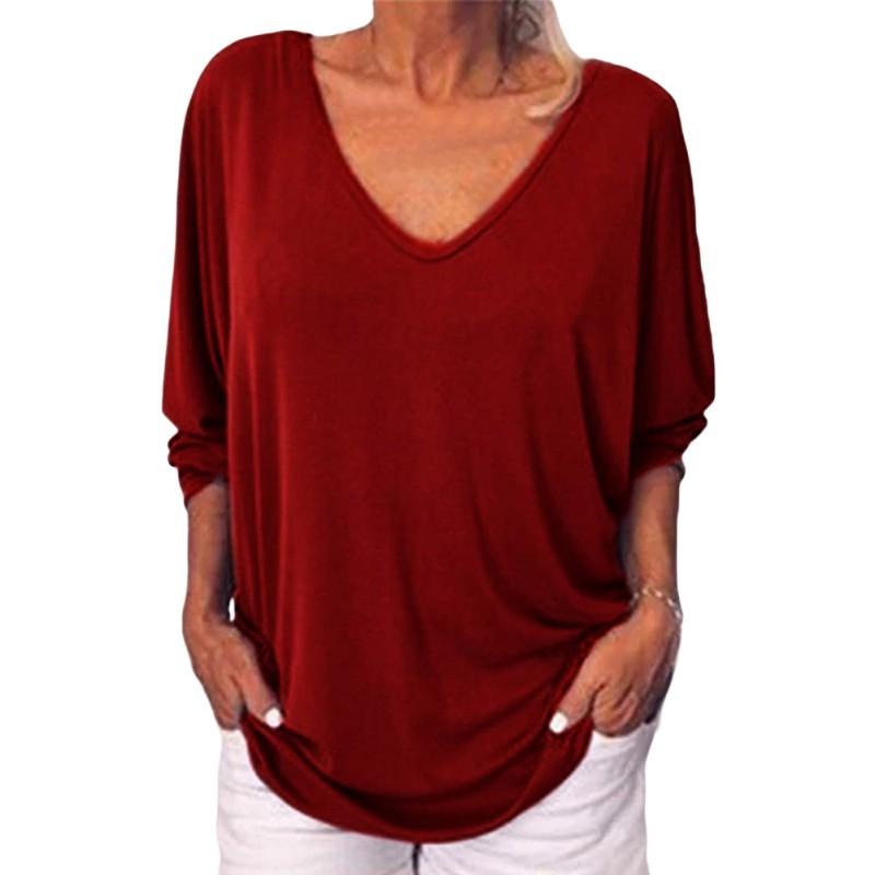 Женская футболка с v-образным вырезом, рубашка с семиточечным рукавом «летучая мышь»