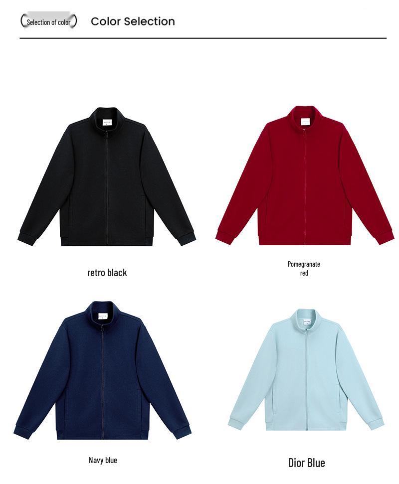 Heavyweight Stand Collar Zipper Jacket - Women's Trendy Autumn/Winter Loose Fit Hoodie, 380g, Solid Color, Drop Shoulder Design.