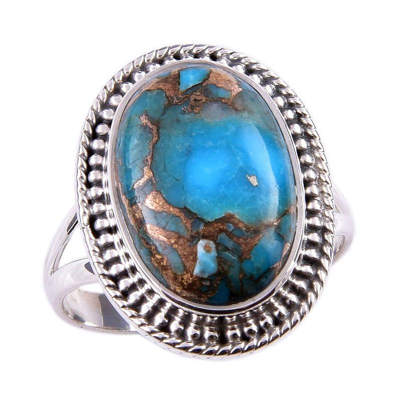 Natural Blue Copper Turquoise Gemstone 925 Solid Sterling Silver Ring S.9 D7b41