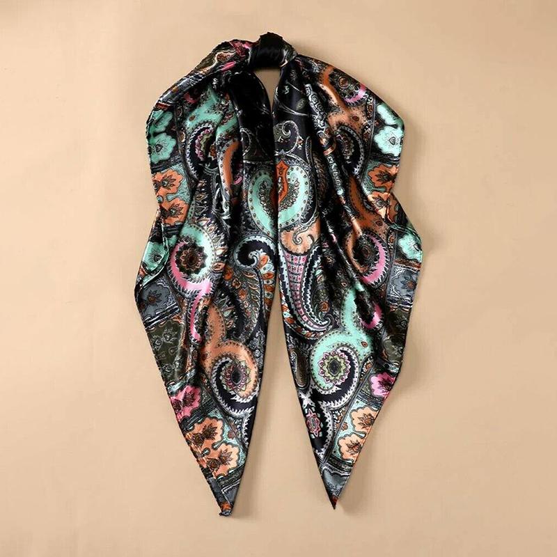 Новый 90*90см Ретро Бренд Женский Шёлковый Платок Бандана Мода Богемный Узор Квадратный Хиджаб Женский Шарф Повязка на Голову Фуляр Муфлер
