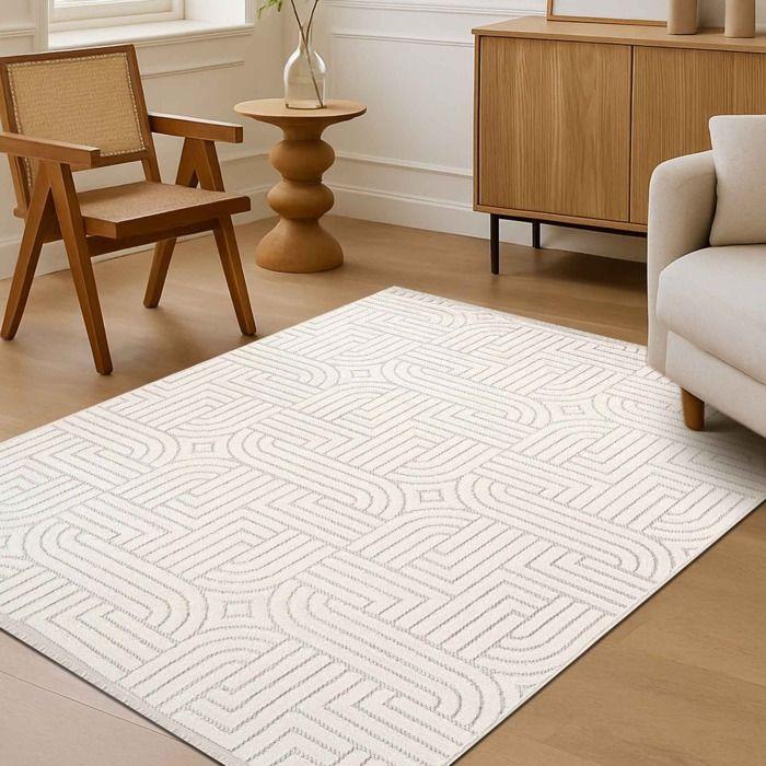 Tapis salon à relief géométriques écru 120x180