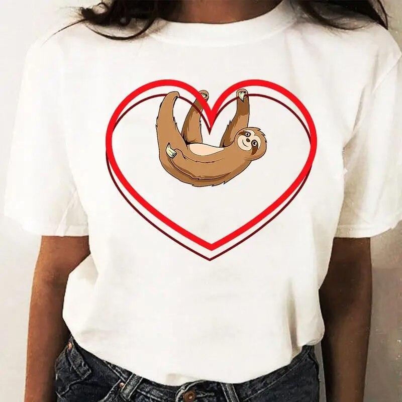 Girl Tops Sloths Koala Cartoon Pattern O-Neck Shirt Clothes For Women Ladies Anime Tshirt Oversized Tops Custom TShirt Tee-Shirt