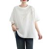 JoccKorr Short Round Side Solid Plus Sizes Loose Everyday Women's T-Shirt, Blouse, Sleeve, Collar, Cotton-Linen, Embroidered, Slit, Color,
