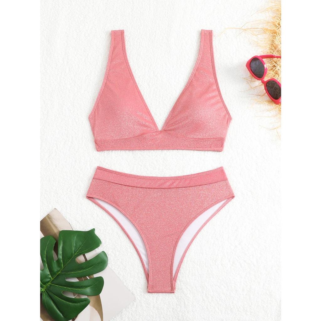 Сексуальный блестящий женский купальник бикини с высокой талией летний женский купальник пуш-ап комплект бикини из двух частей купальник купальник бикини