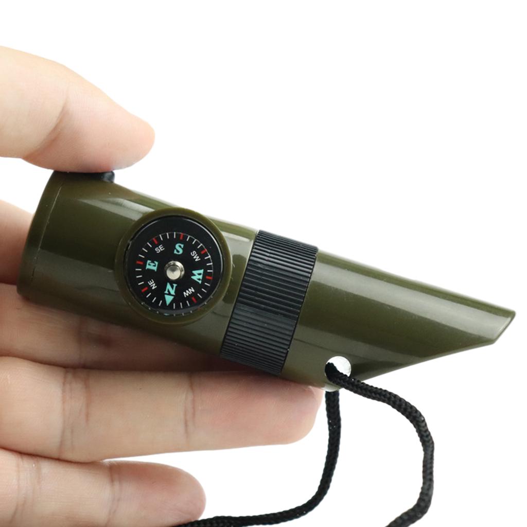 Whistle with Compass Magnifier LED Flashlight Thermometer for Survival, Multifunctional 7 In 1 Outdoor Camping Hiking