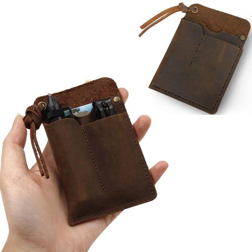 Black/Brown Leather EDC Organizer Genuine Leather EDC Pouch Pocket Outdoor Tool Pouch Multi-Tool