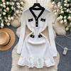 Spring Autumn Women Elegant V-neck Designer Knitted Sweater Mini Short Dresses