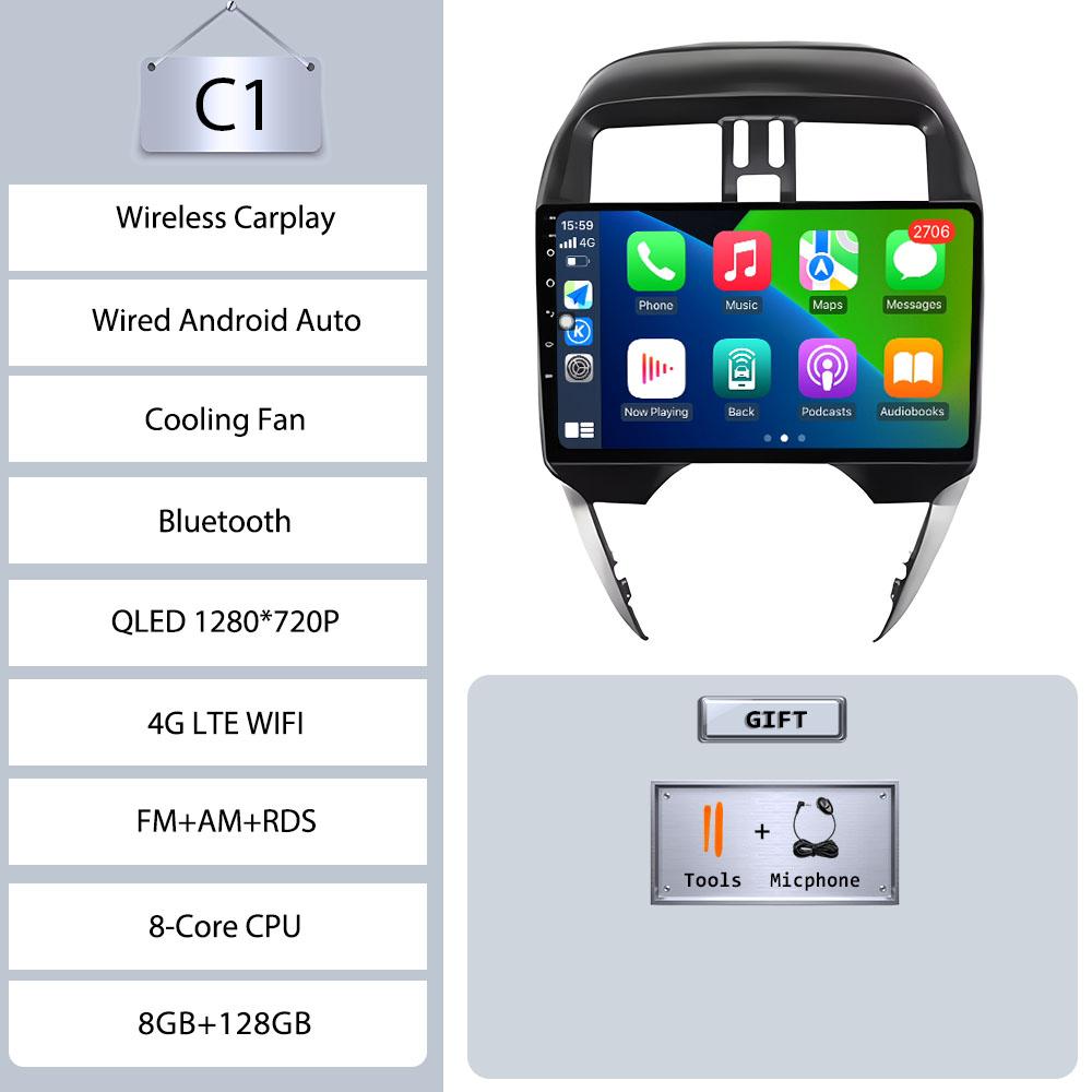Autoradio multimédia 10 pouces Android 16 avec CarPlay sans fil, GPS, Bluetooth 4G, DSP pour Nissan Sunny 2014-2018, écran tactile IPS